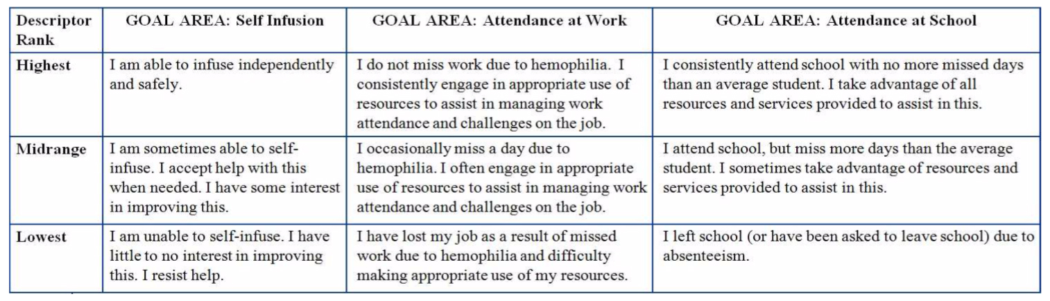 Table. Examples of Goal Areas and Descriptors