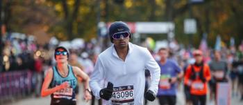 A front view of marathon runners